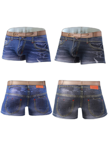 2 Pack Men's Denim Printed Cotton Boxer Briefs