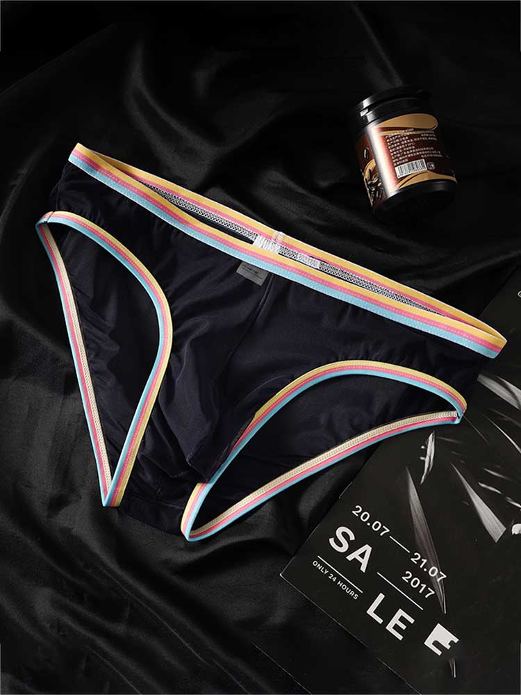 Men's Colorful Striped Belt Sexy Sheer Mesh Briefs