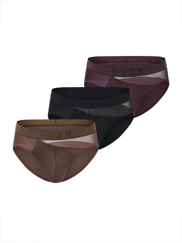 Men's Solid-Color Mesh Paneling Satin Briefs