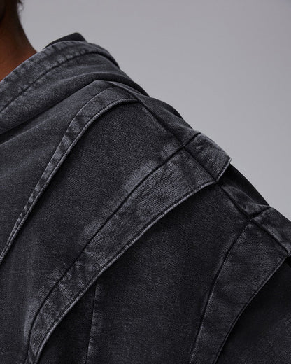 American Avant-Garde Washed Distressed Deconstructed Armor Hoodie Set