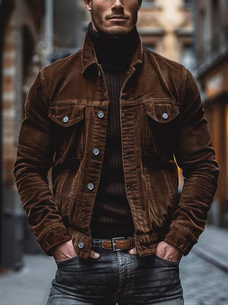 Men's Fashion Corduroy Long-Sleeved Lapel Jacket