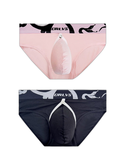 2 Pack Men's Detachable Pouch Open-Crotch Breathable Modal Soft Briefs