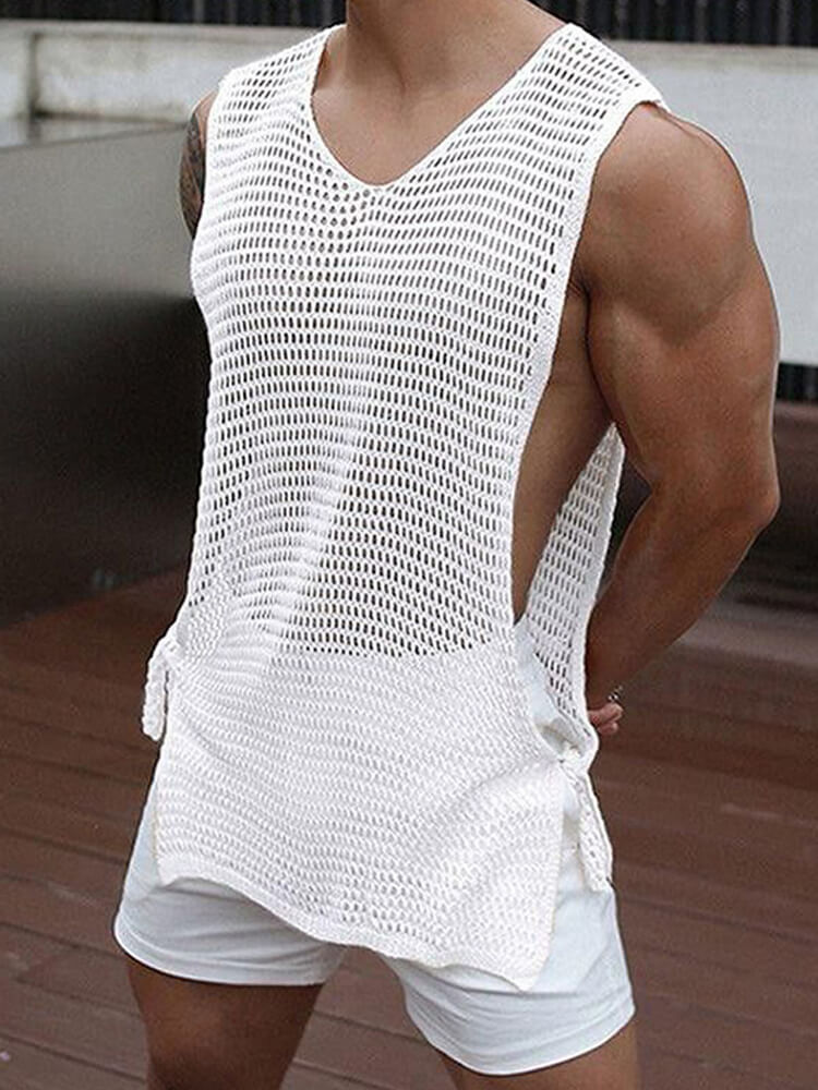 Men's Casual Loose Sheer Cut-Out Side Lace-Up Vest