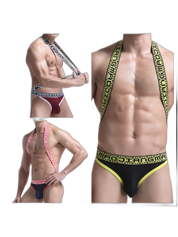 Men's Sexy Mesh U-convex Large Pouch Breathable Vest One-piece Suspender T-back