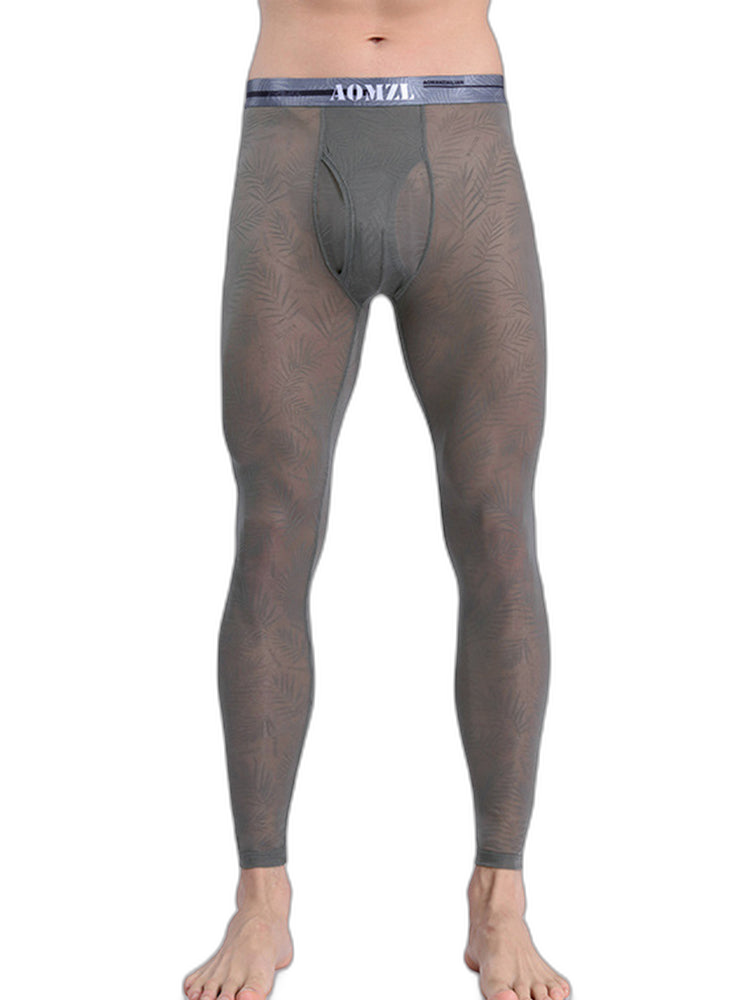 Men's Sexy Transparent Ice Silk Jacquard Seamless Tights Warm Pants