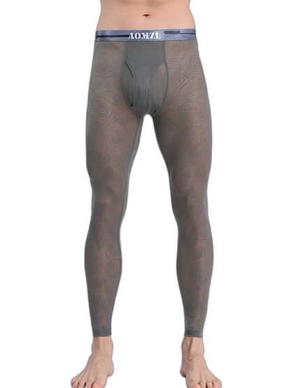 Men's Sexy Transparent Ice Silk Jacquard Seamless Tights Warm Pants