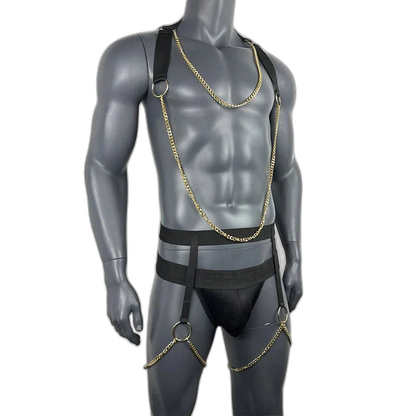 Full Body Elastic Harness with Chains & Jockstrap