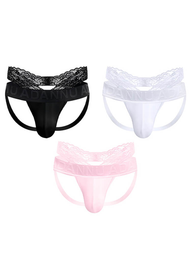 Men's Sexy Solid Color Low-Rise Lace Modal Double Thong