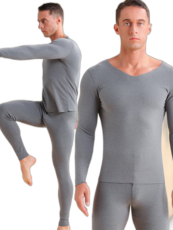 Men's V-neck Fleece Thermal Underwear Set