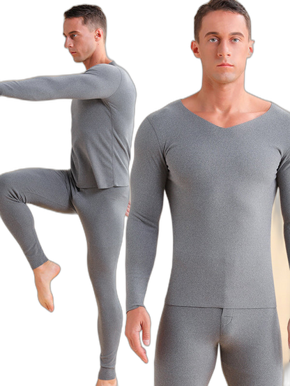 Men's V-neck Fleece Thermal Underwear Set