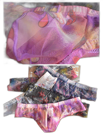 4-pack Men's Lace Print Sheer Mesh Bohemian Boxer Briefs