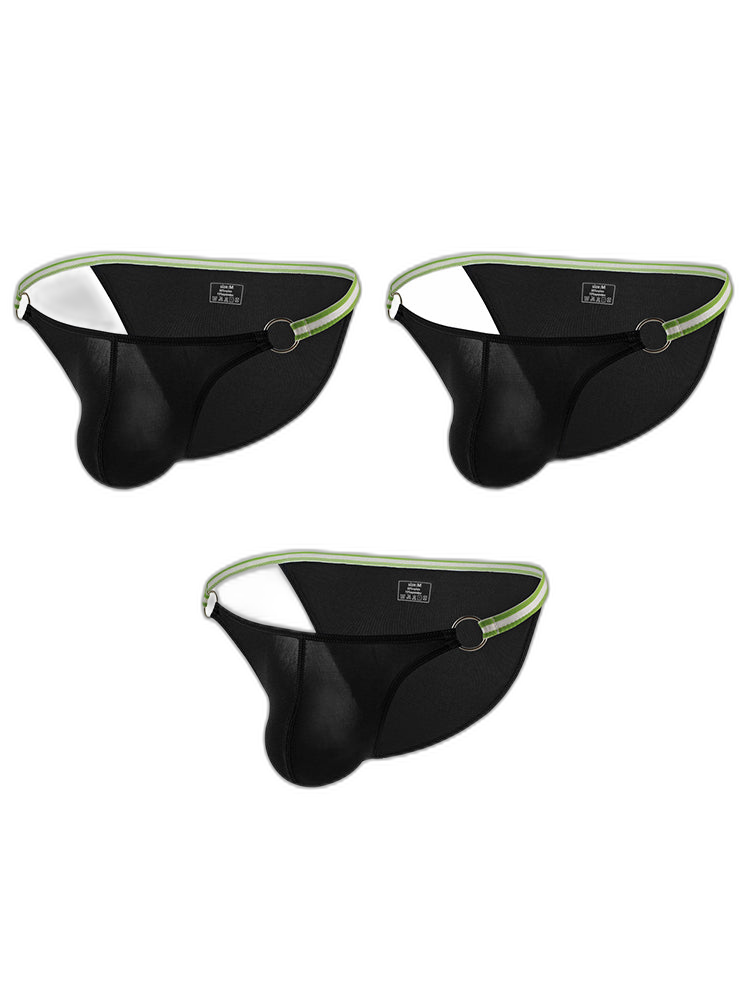 3 Pack Men's Sexy Low-Rise Bikini with Metal Ring