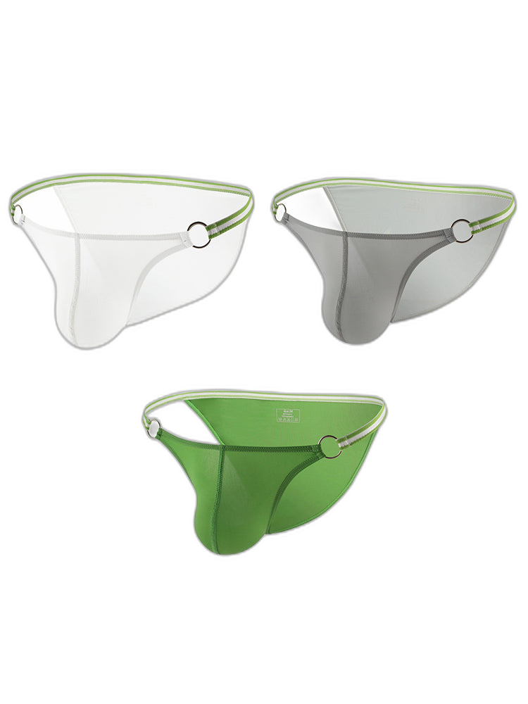 3 Pack Men's Sexy Low-Rise Bikini with Metal Ring