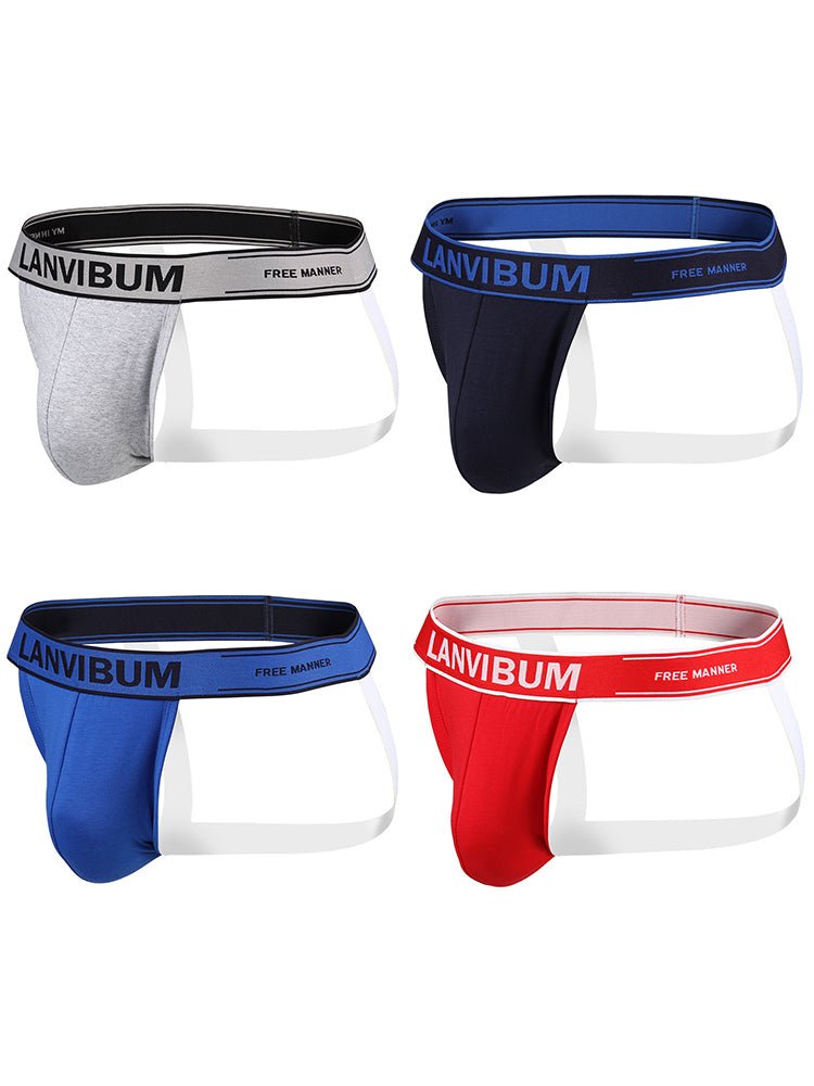 4 Pack Men's Mid - Rise Sexy Comfortable Cotton Jockstrap - The Pup Play Hub