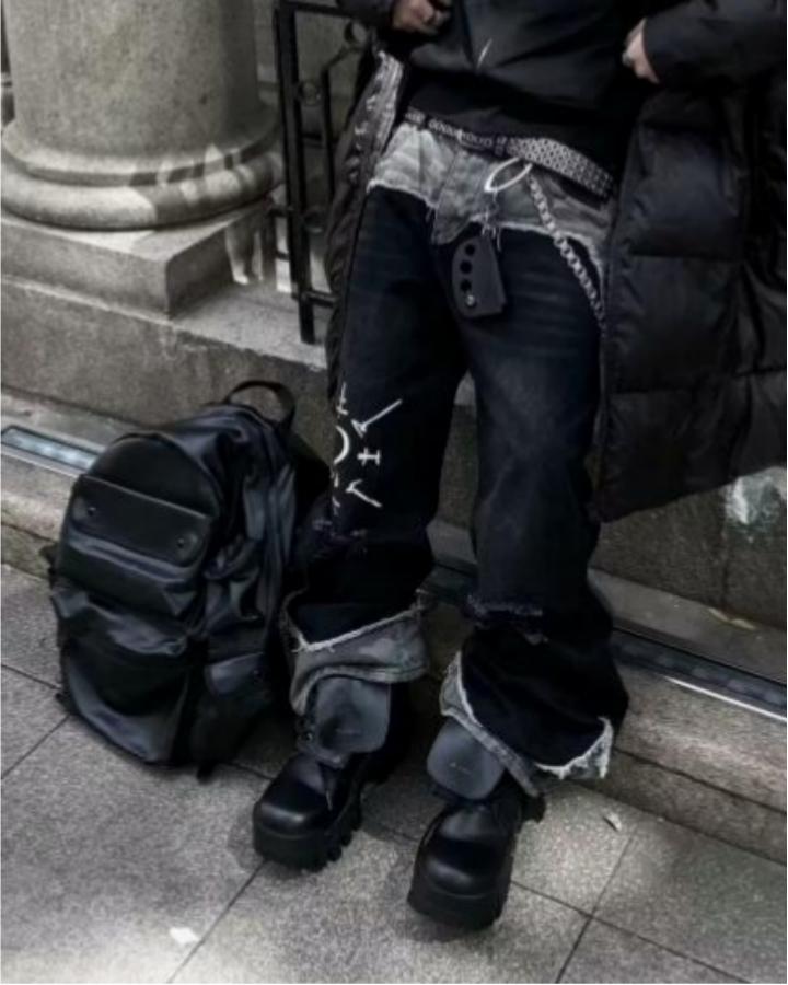 Punk Camouflage Patchwork Ripped Flared Jeans