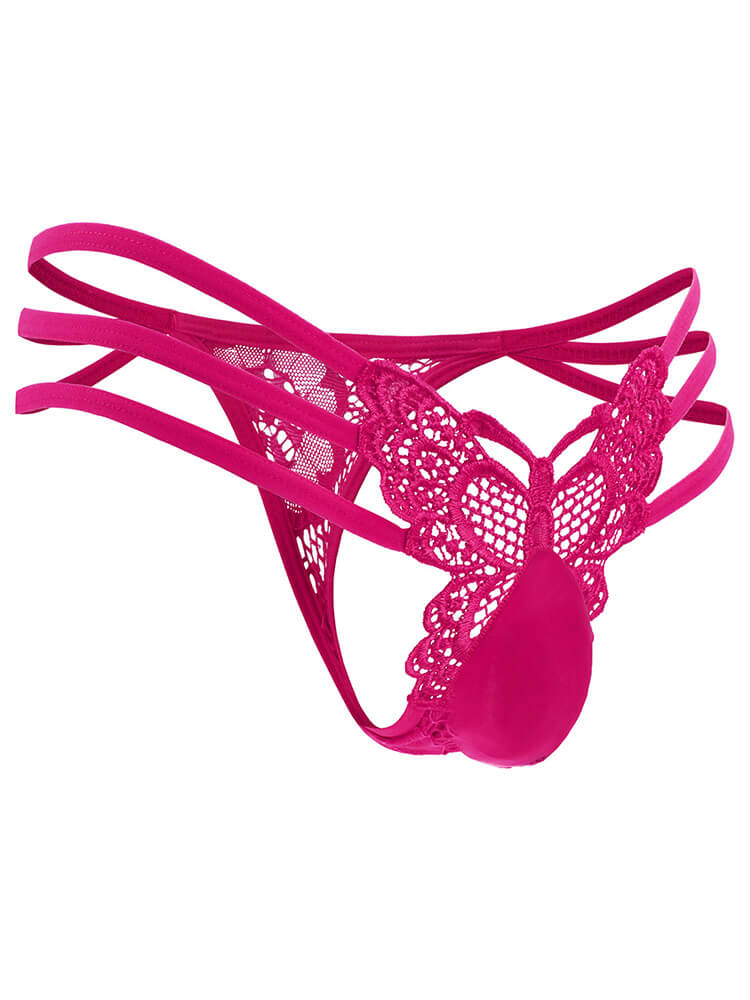Men's Butterfly Hollow Lace Sheer Low Rise Thong