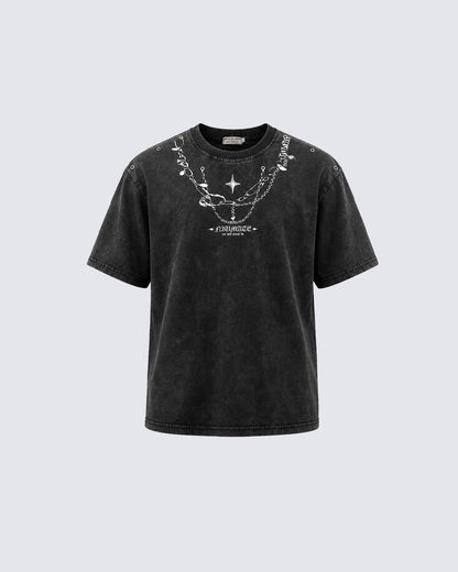 Distressed Graphic Chain Print T-shirt