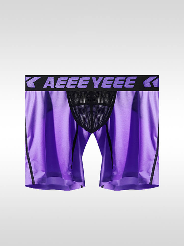 Men's Sexy Mesh Colorblock Long Boxer Briefs