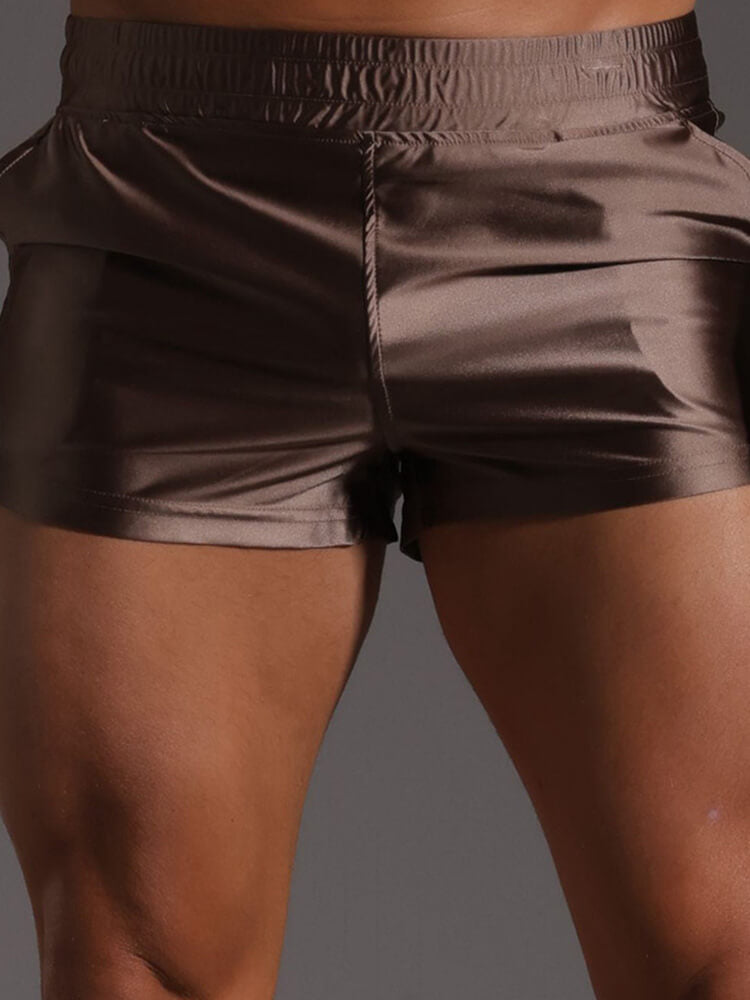 Men's Solid Color Satin Ice Silk Elastic Waist Shorts