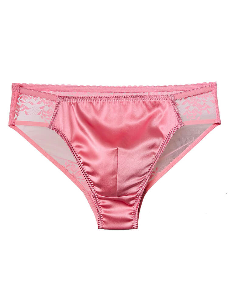 Men's Sexy Transparent Lace Patchwork Silk Briefs