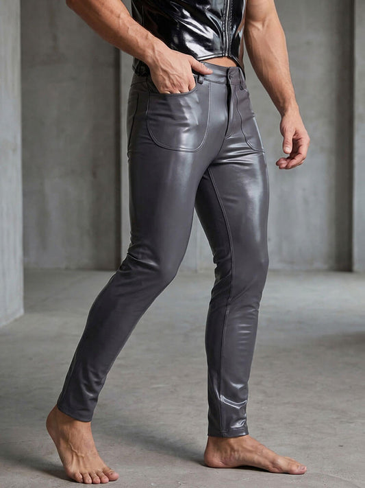 Men's High Elastic Slim-Fit Latex Leather Pants