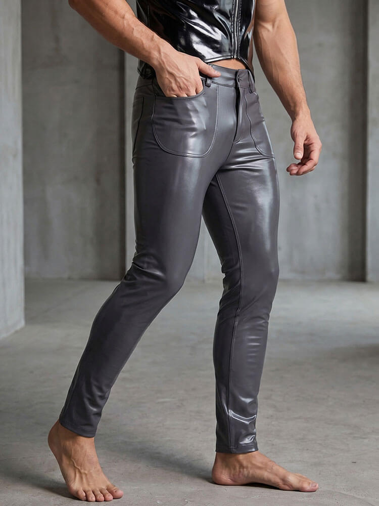Men's High Elastic Slim-Fit Latex Leather Pants