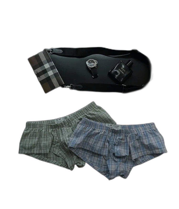 D.M. Low Rise Sexy Plaid Home Boxer Briefs