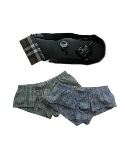 D.M. Low Rise Sexy Plaid Home Boxer Briefs