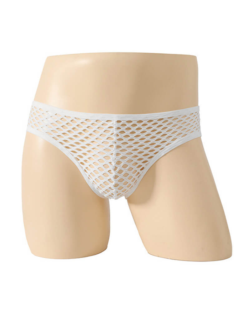 Men's Sexy Hollow Fishnet Solid Color Mesh Briefs