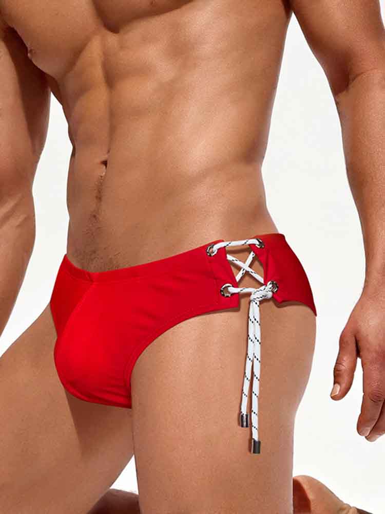 Men's Single Side Tether Low Rise Swim Briefs