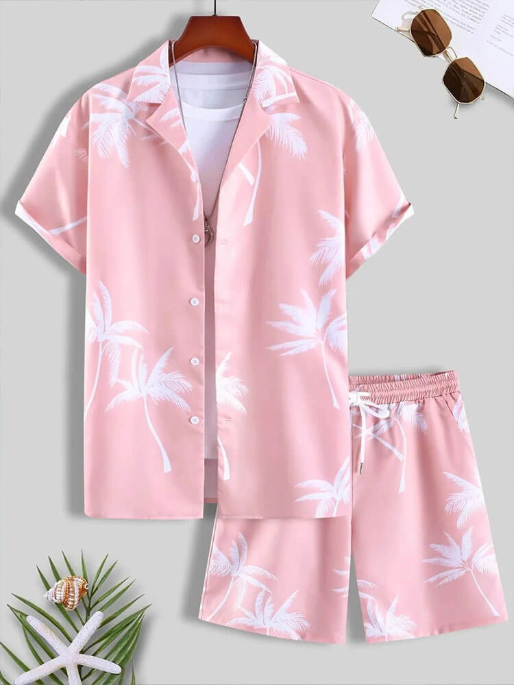 Men's Coconut Tree Print Casual Hawaiian Set
