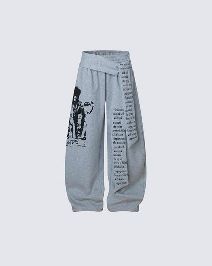 Printed Curved Seam Wide Leg Drawstring Pants
