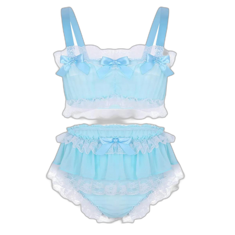 Genderfluid Ruffled Satin Lace Bralette Set