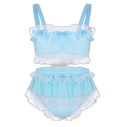 Genderfluid Ruffled Satin Lace Bralette Set