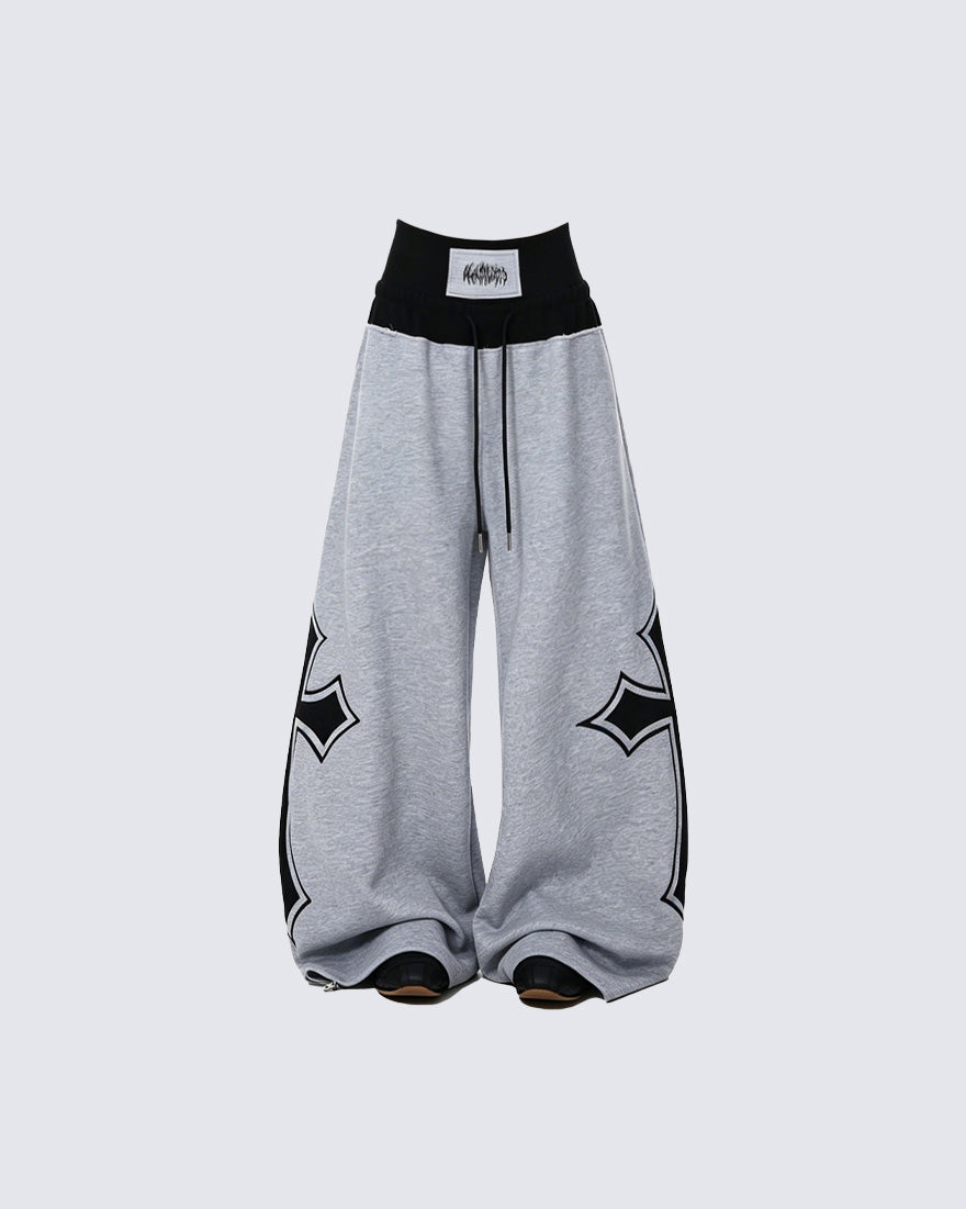 KIIKIO Y2K Color-Block Cross Pattern Baggy Pants