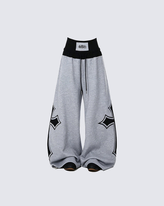 KIIKIO Y2K Color-Block Cross Pattern Baggy Pants