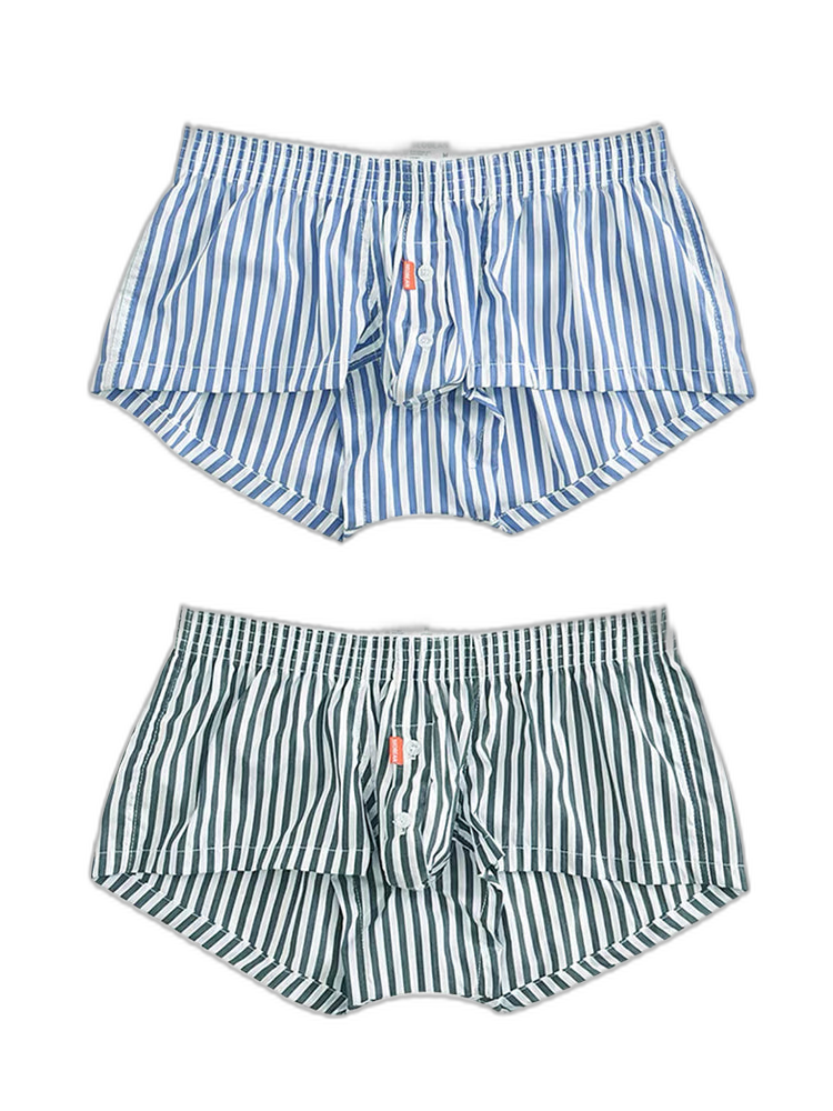 2 Pack Men’s Classic Striped Trunks with Button Fly