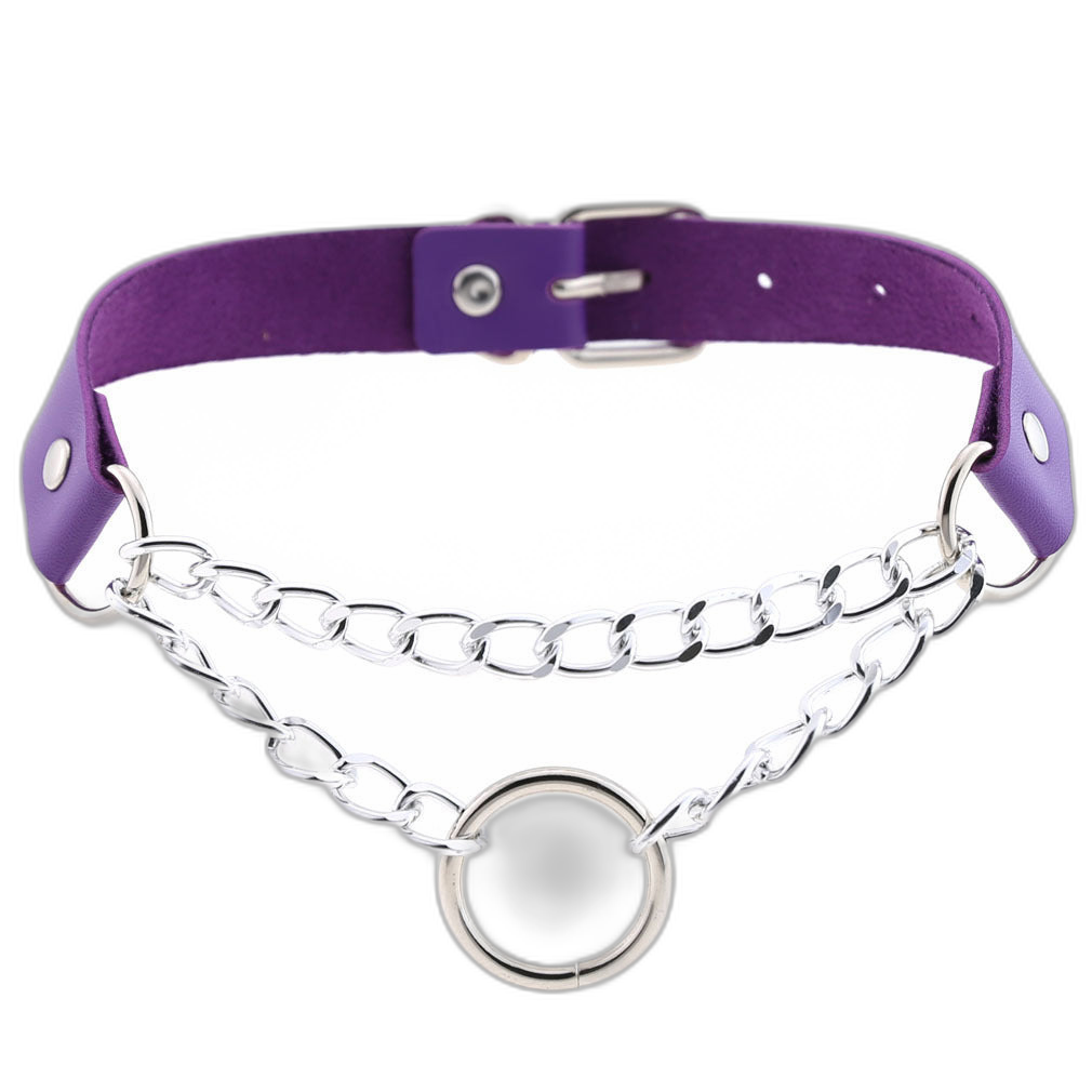 Chained O-Ring Leather Collar / Choker