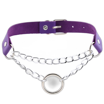 Chained O-Ring Leather Collar / Choker