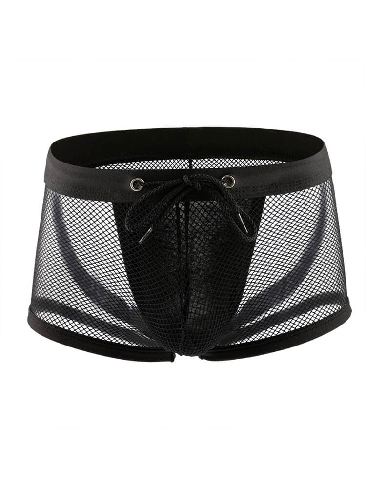 Men's Sexy See-Through Mesh Double Thong Boxer Briefs