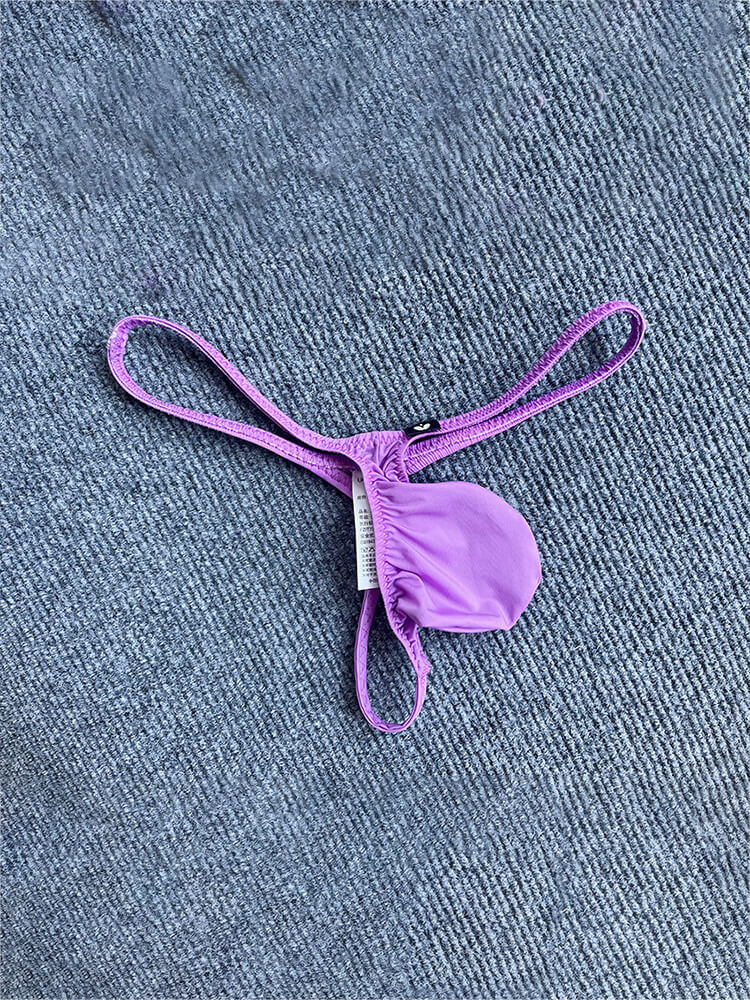 Men's Low-Rise Large-Pouch Sexy Ice Silk Thong