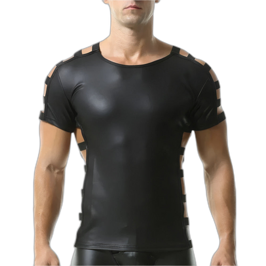Side Strap Open Leather Tee