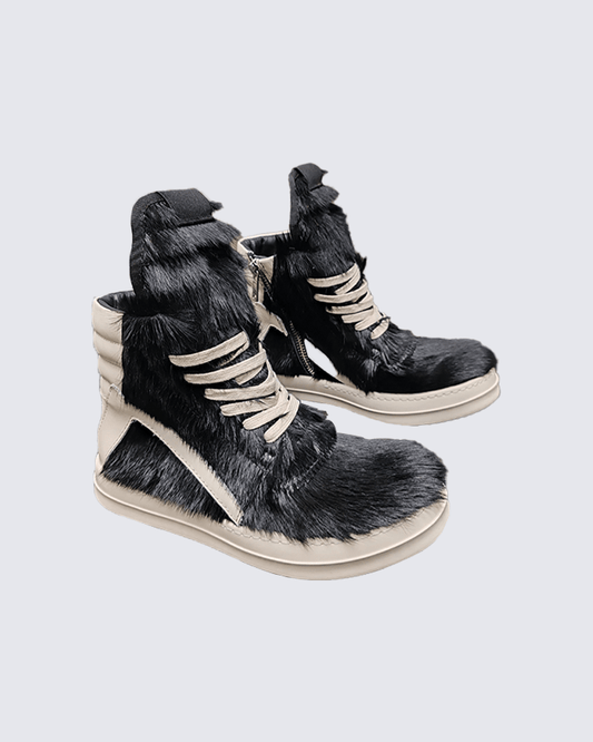 Faux Fur Contrast Lace-Up High Top Sneakers