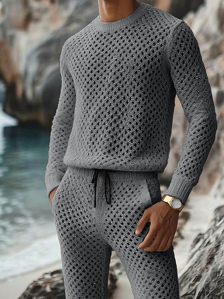 Men's Casual Loose-Fit Hollow Knit Set