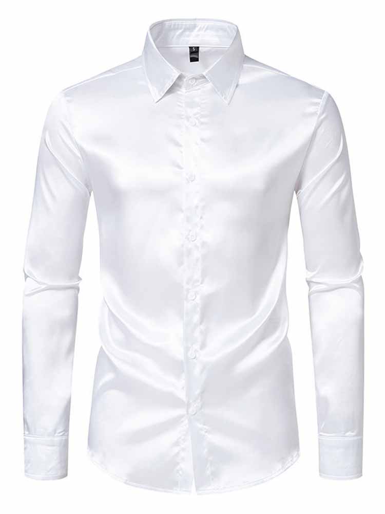 Men's Lapel Satin Long Sleeve Shirt