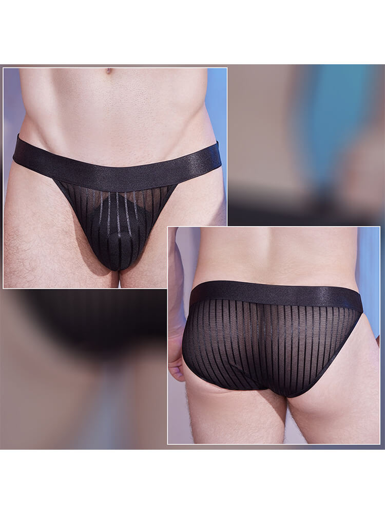 Men's Sexy Sheer Vertical Stripe Low Rise Briefs
