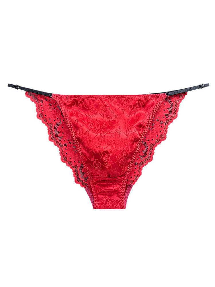Men's Sexy Thin-Strapped Lace Jacquard Silk Briefs