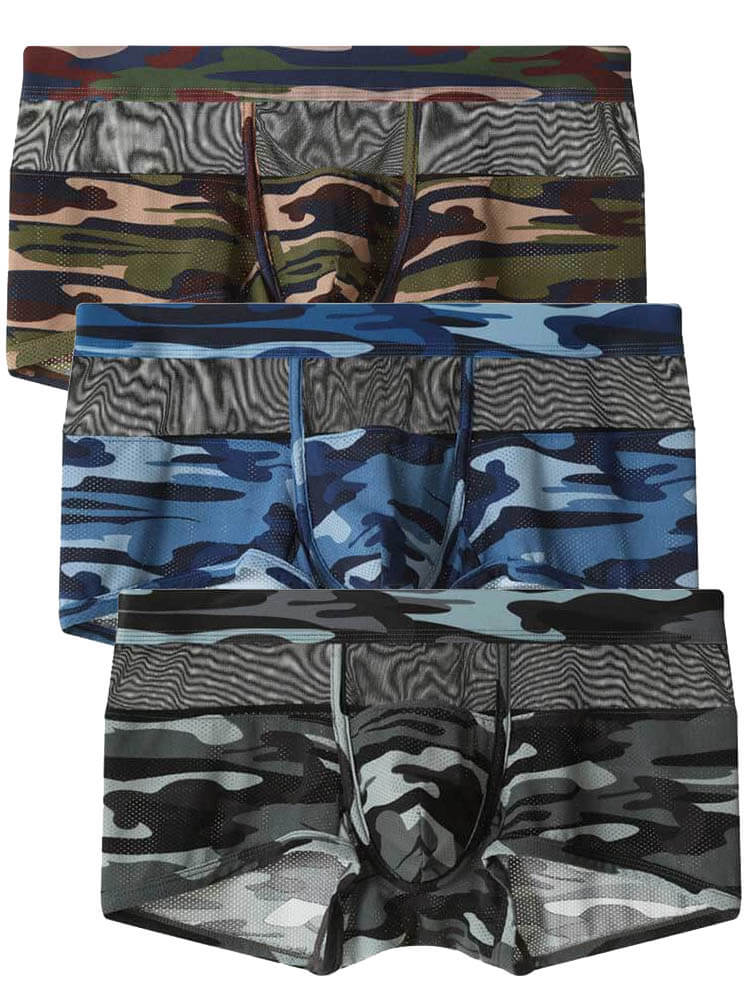Men's Camouflage Mesh Colorblock Stretch Trunks