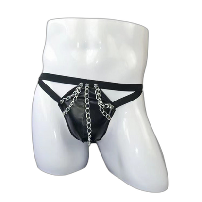 Chain Detail Leather Thong