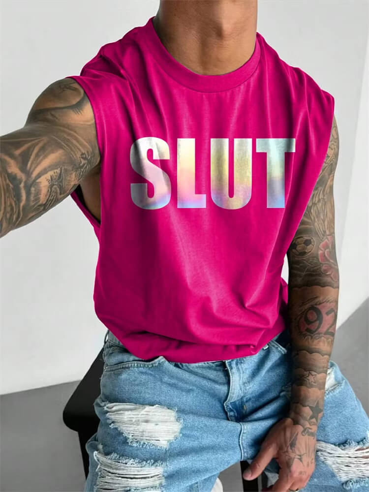 Men's SLUT Rainbow LGBTQ Gay Print Wide Shoulder Vest